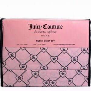Juicy Couture Pink Heart Pattern Queen Sheet Set